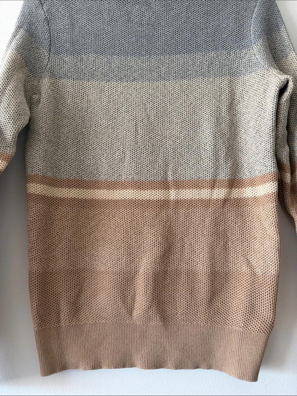 Ben Sherman Men's Colorblock Knit Crewneck Sweater Gray Tan Striped Small
